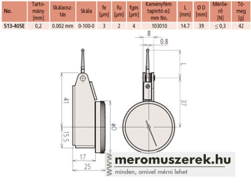 Mitutoyo Szögtapintós Mérőóra Vízszintes Típus 0 0 2mm 513 405e