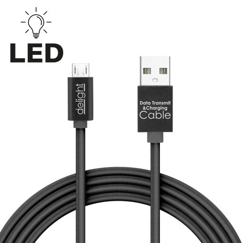 MicroUSB-USB adatkábel LED világítással 1m fekete